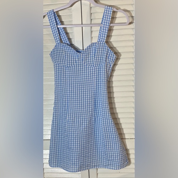 H&M Divided Sundress Size XS Blue Gingham Zip Side Elastic Back Worn Once - Picture 1 of 8